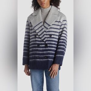Avec Les Filles Sailor Stripe Double Breasted Peacoat Navy and White Size XS